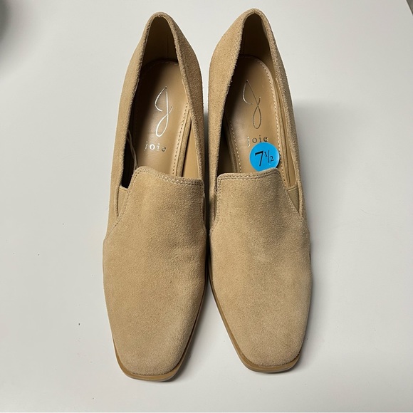 Joie Suede Tan Closed Toe Leather Block Chunky Heel Slip On Loafers Size 7.5 - Picture 9 of 12